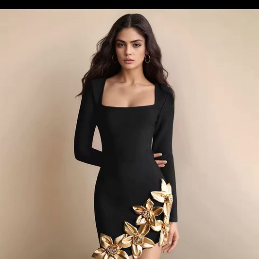 ZAIRA DRESS MIDI with golden rose
