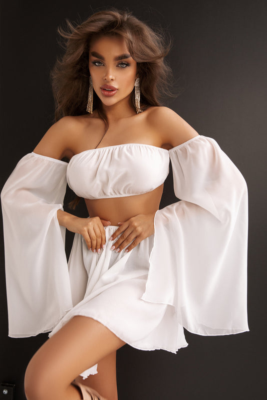 Chiffon Set Skirt and Top White